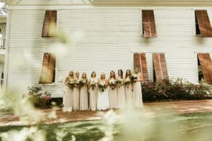 Bridal party in pink at The Wheeler House